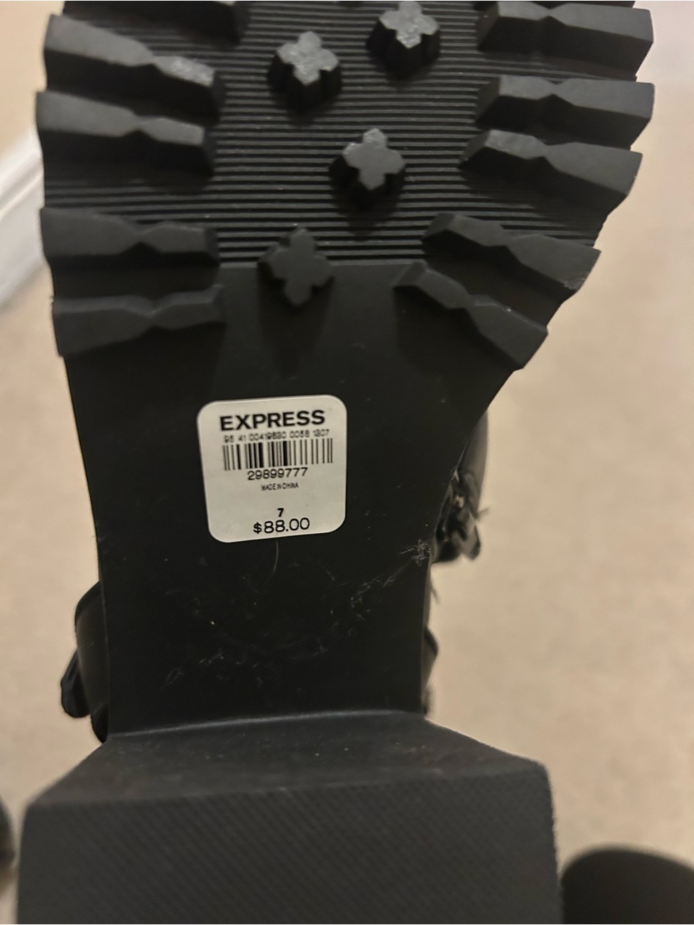 Express Black Lace-Up Block Heel Ankle Boots with Buckle Accent - Picture 5 of 5